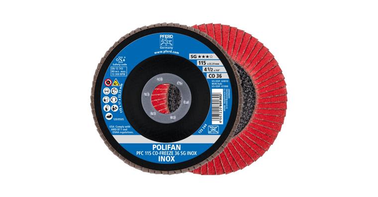 Fächerschleifscheibe POLIFAN CO-FREEZE SG INOX konisch PFC 115x22,23 mm K36