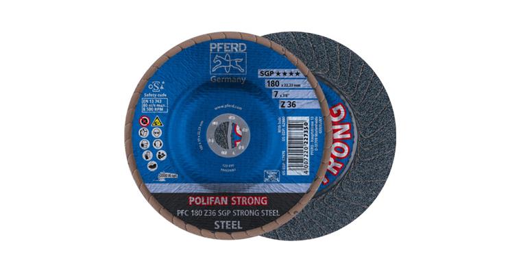 1001437076 Fächerschleifscheibe POLIFAN STRONG SGP STEEL konisch PFC 180x22,23 mm Z36