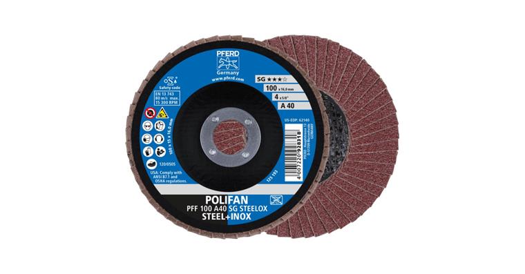 1001429325 Fächerschleifscheibe POLIFAN SG STEELOX flach PFF 100x16 mm A40