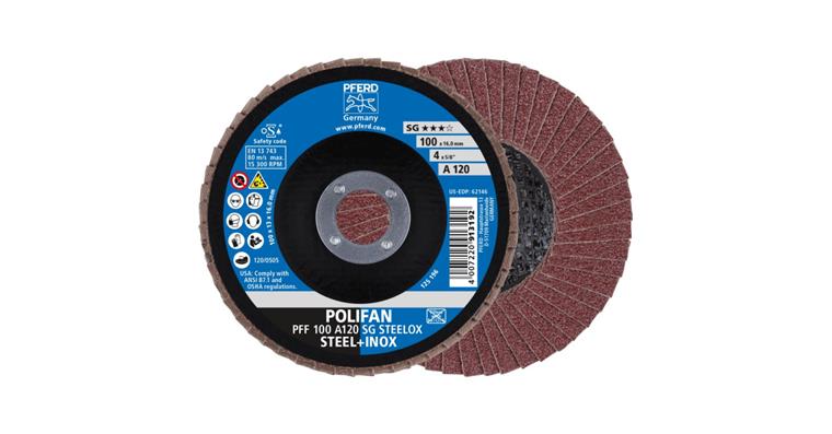1001429337 Fächerschleifscheibe POLIFAN SG STEELOX flach PFF 100x16 mm A120