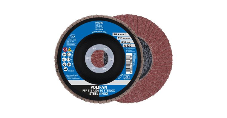 1001429338 Fächerschleifscheibe POLIFAN SG STEELOX flach PFF 115x22,23 mm A120