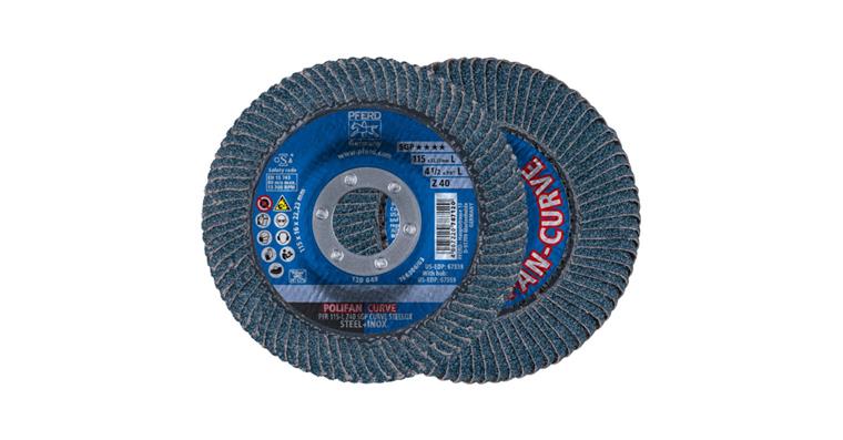 1043742102 Lamella flap disc POLIFAN CURVE ZK40 dia. 115 mm fillet weld width > 8 mm