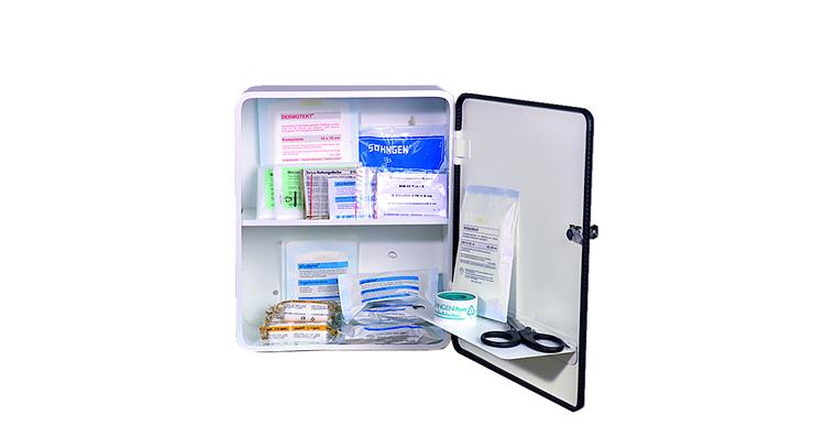 1093009711 First aid cabinet Heidelberg white contents according to DIN 13157 302x140x362mm